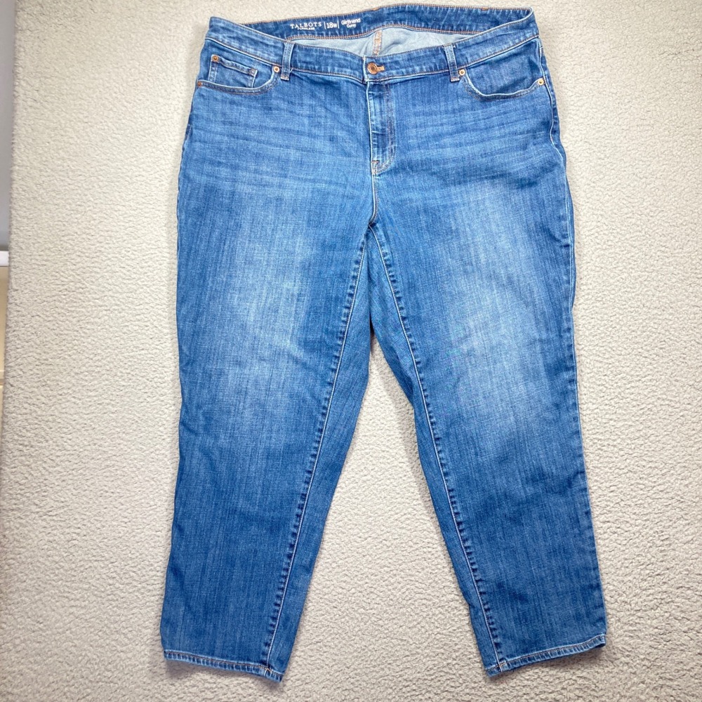 Talbots Girlfriend Curvy Jeans Womens 18W Blue Flawless Tapered Mid Rise Stretch